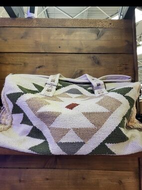 Boho Geometric Weekender Travel Bag - Cream, Olive & Tan